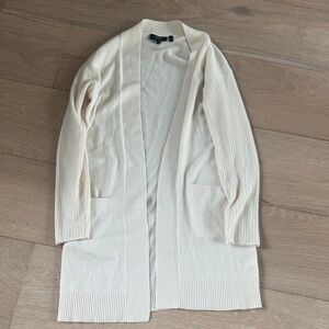 Theory Ivory Open-Front Long Knit Cardigan